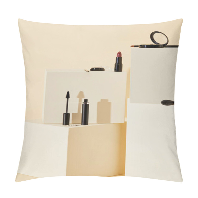 Personality  Various Makeup Supplies Lying On Beige Cubes Pillow Covers