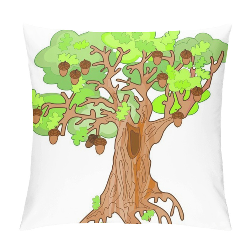 Personality  Old Oak Tree With Acorns And Hollow On White Background Pillow Covers