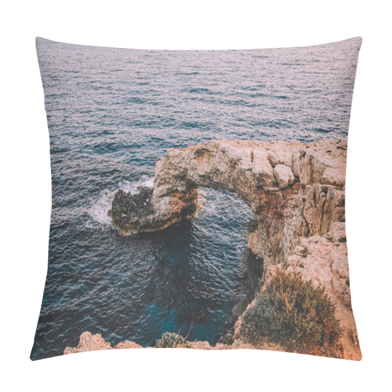 Personality  Beautiful Natural Rock Arch Near Of Ayia Napa, Cavo Greco And Protaras On Cyprus Island, Mediterranean Sea. View Near Of Legendary Bridge Lovers. Amazing Blue Green Sea And Sunny Day. Pillow Covers