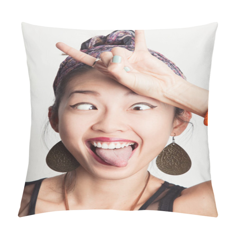 Personality  Asian Girl Showing A Goat Pillow Covers