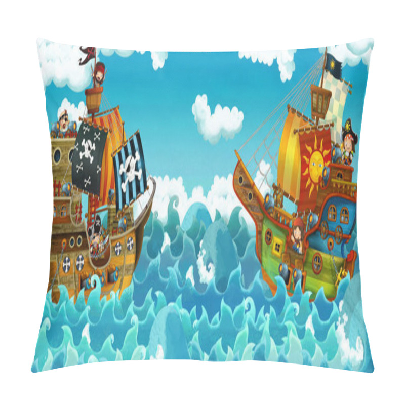 Personality  Cartoon Scene With Pirates On The Sea Battle - Illustration For The Children Pillow Covers