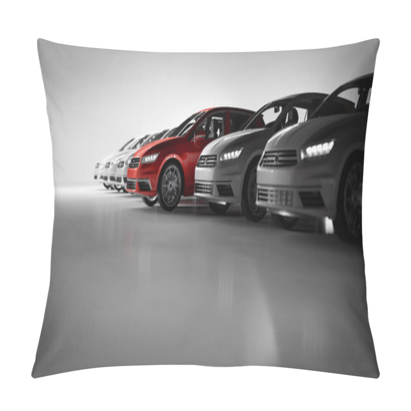 Personality  Compact Cars Fleet In Studio Garage, 3D Rendering Pillow Covers