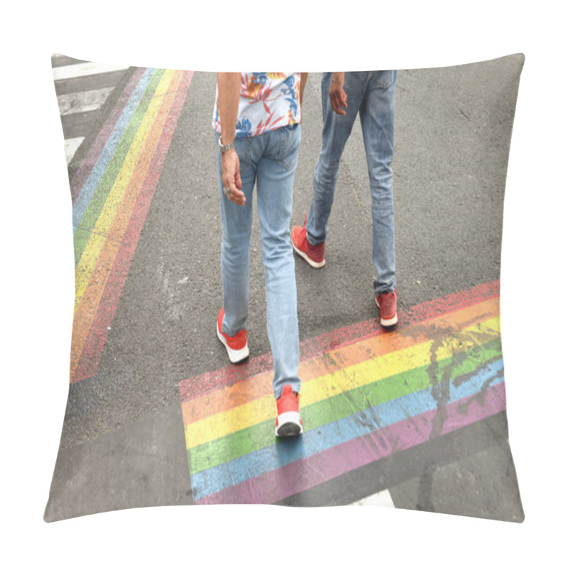 Personality  Zebra Crossing And A Rainbow Flag On The Road. Lgbt Pillow Covers