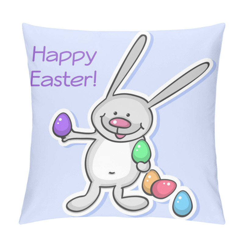 Personality  Easter Bunny With Eggs. Vector Illustration. Pillow Covers