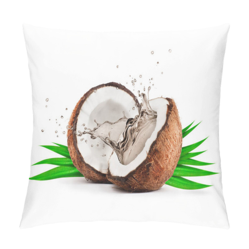 Personality  Coconut With Splashes Of Juice Close-up, Isolated On White Background Pillow Covers