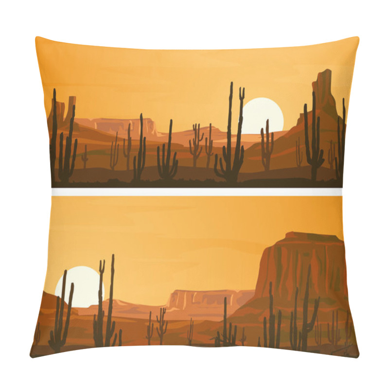 Personality  Horizontal Wide Banners With Illustration Of Prairie Wild West. Pillow Covers