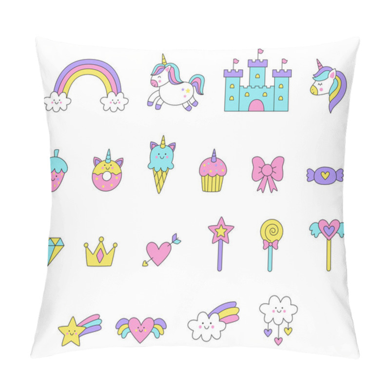 Personality  Set Of Cute Unicorn Elements On White Background. Pillow Covers