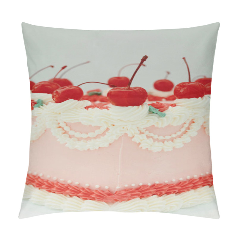 Personality  Close-up Of A Pink Cake Decorated With Cherries Pillow Covers