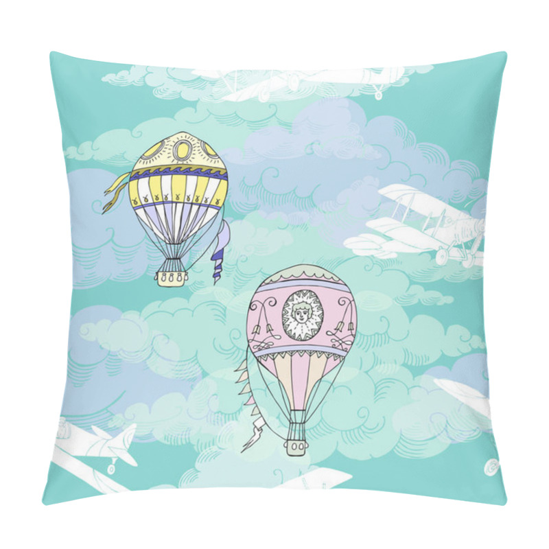 Personality  Seamless Pattern With Clouds, Hot Air Balloons And Airplanes Pillow Covers