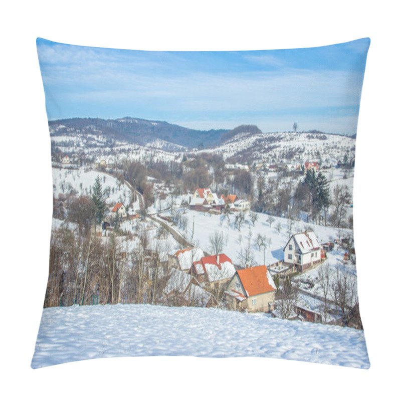 Personality  Winter Landscape With Village Houses Pillow Covers