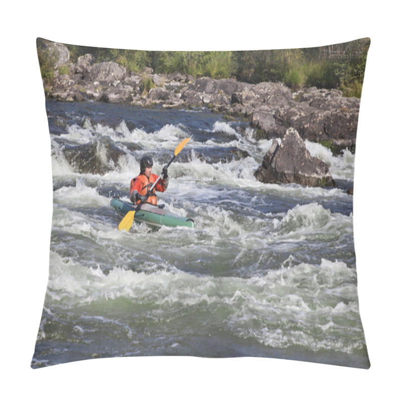 Personality  Kayaker In Whitewater Pillow Covers