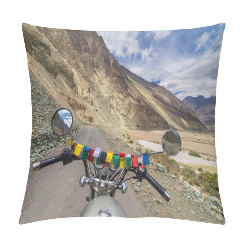 Personality  Motorcycling Leh Manali Highway, High Altitude Road Traverses Great Himalayan Range, Ladakh, India. View From Rider Side Pillow Covers