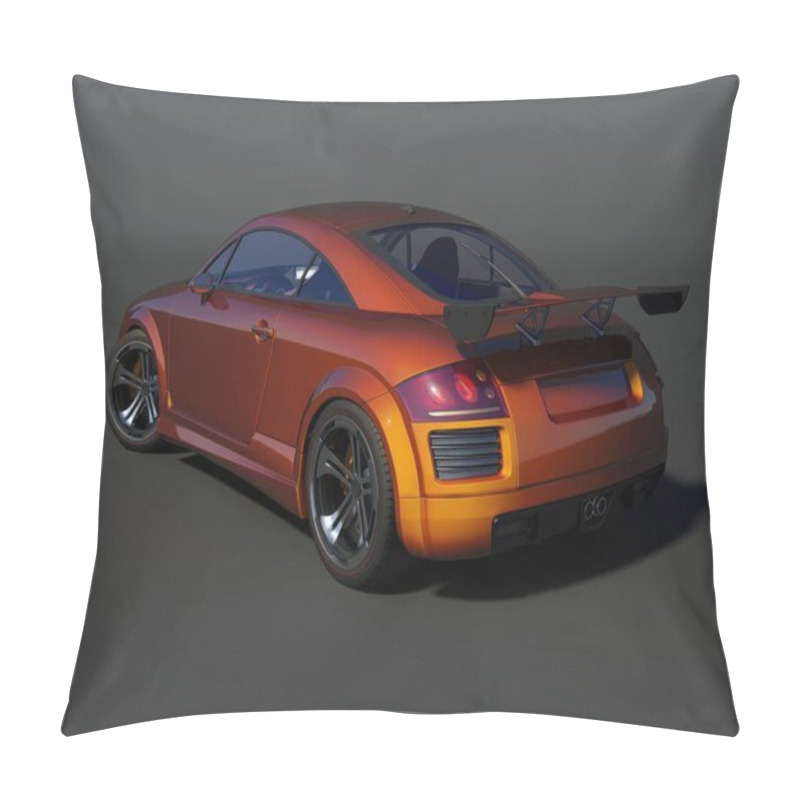 Personality  A Sleek Orange Sports Car With A Prominent Rear Spoiler, Designed For High-speed Performance. Pillow Covers