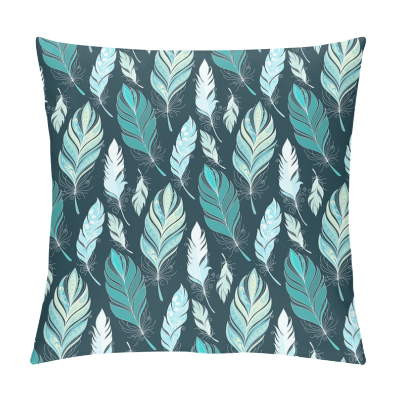 Personality  Seamless Pattern With Doodle Feathers Pillow Covers