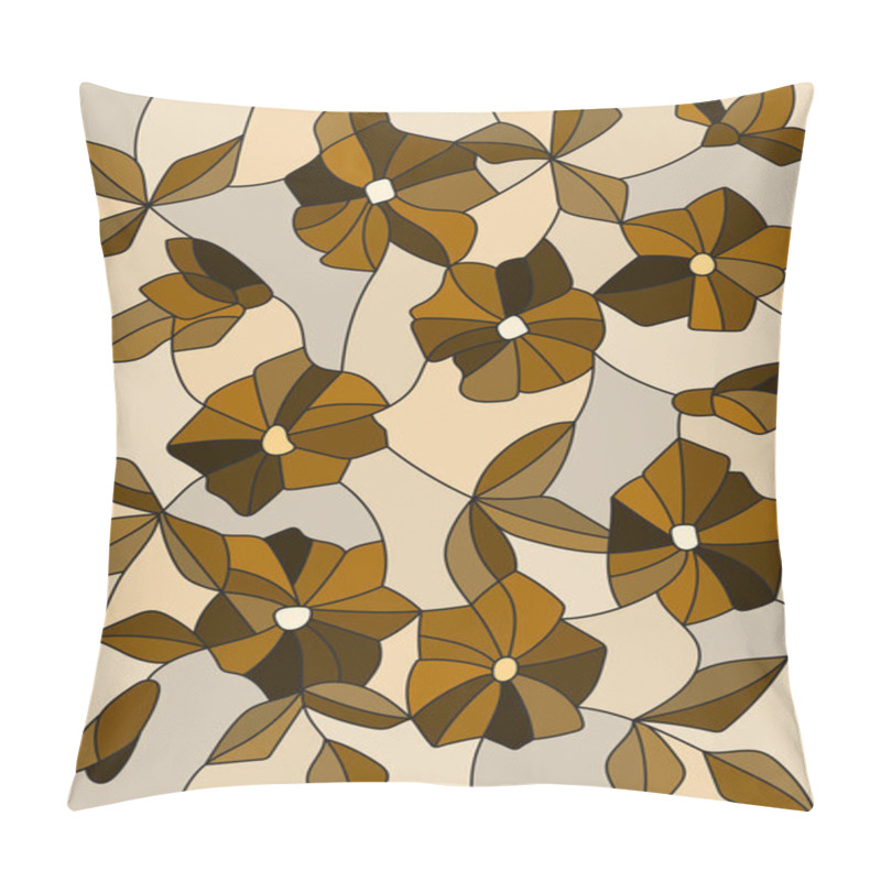 Personality  Illustration In The Style Of Stained Glass With Intertwined Abstract  Flowers And Leaves ,tone Brown,Sepia Pillow Covers