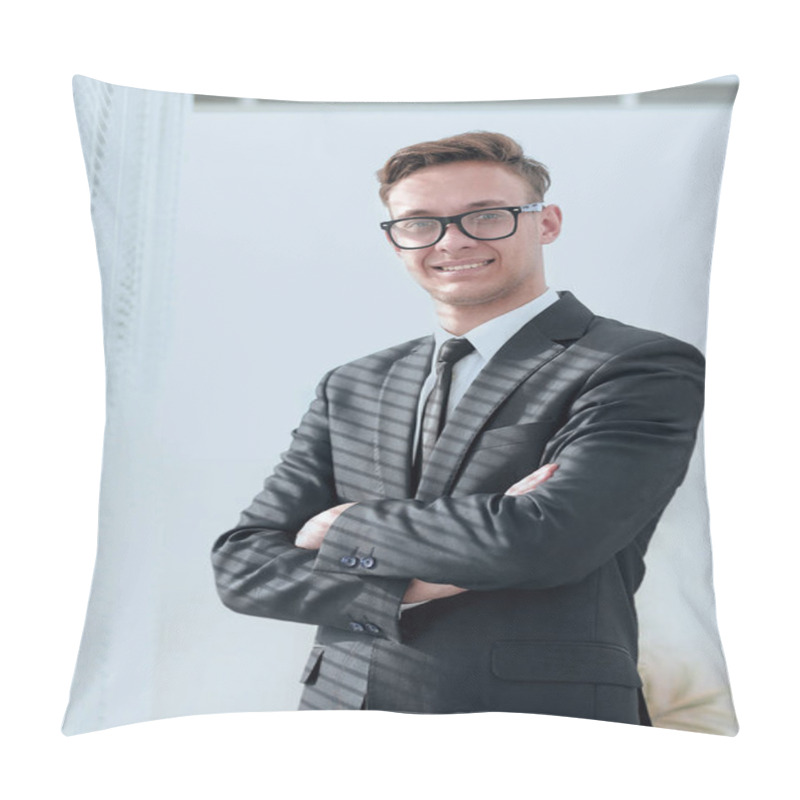 Personality  Portrait Of Serious Businessman With Glasses Pillow Covers