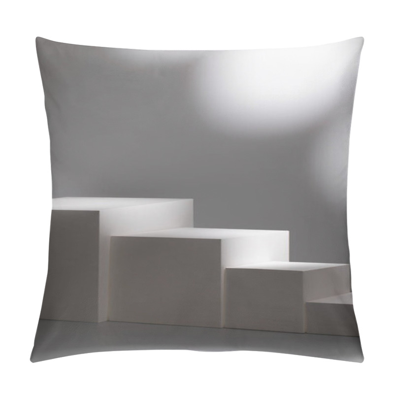 Personality  Scene With Four Square Podiums On Gray Background Pillow Covers