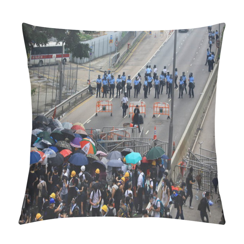 Personality  Hong Kong -12 June 2019: The Crowd Protest Before And After Police Release Tear Gas. .people Oppose A Controversial Extradition Bill Which May Include China,  Pillow Covers