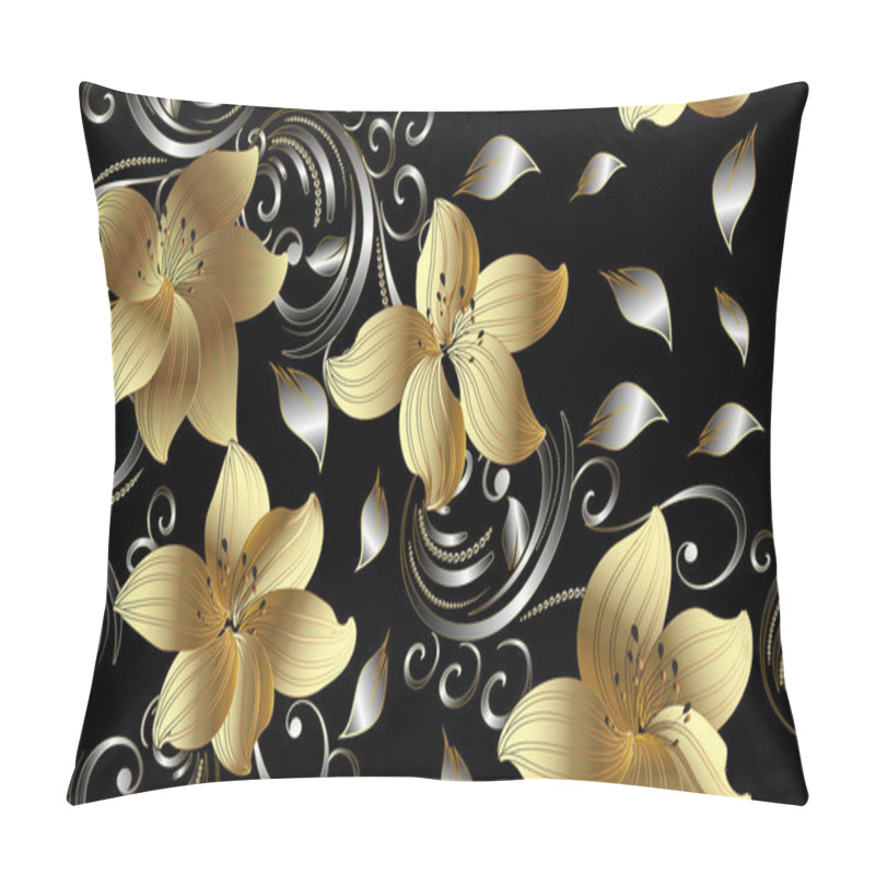 Personality  3d Golden Flowers Seamless Pattern. Floral Background Pillow Covers