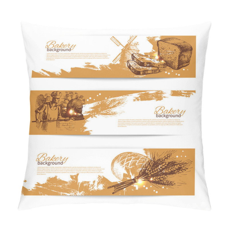 Personality  Set Of Bakery Sketch Banners. Pillow Covers