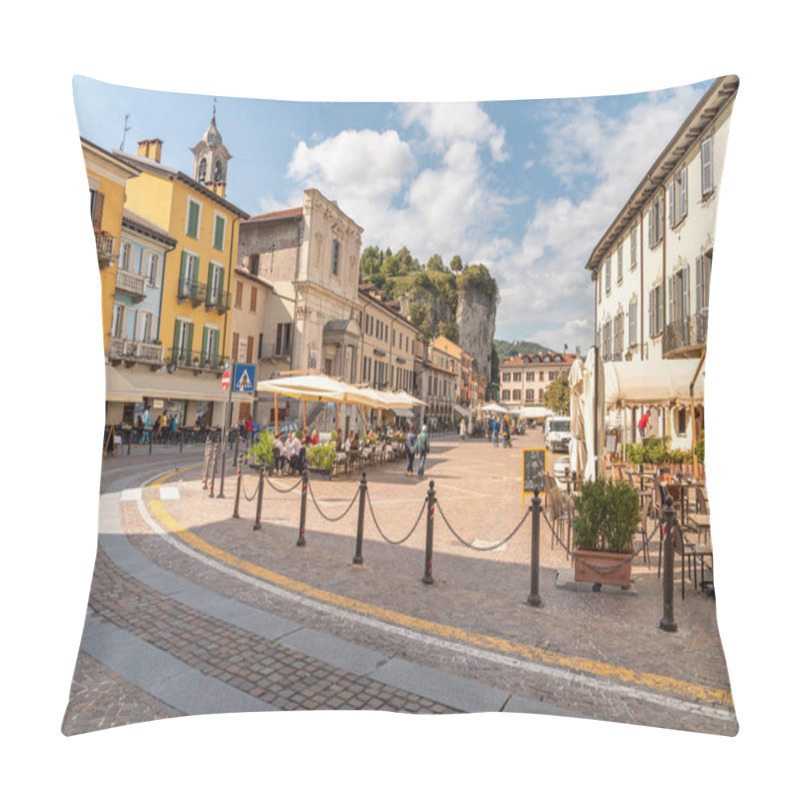 Personality  Arona, Piedmont, Italy - September 25, 2019: View Of Central Square - Piazza Del Popolo With Traditional Bars, Restaurants And Shops In Center Of Arona, Located On The Shore Of Lake Maggiore In Piedmont, Italy Pillow Covers