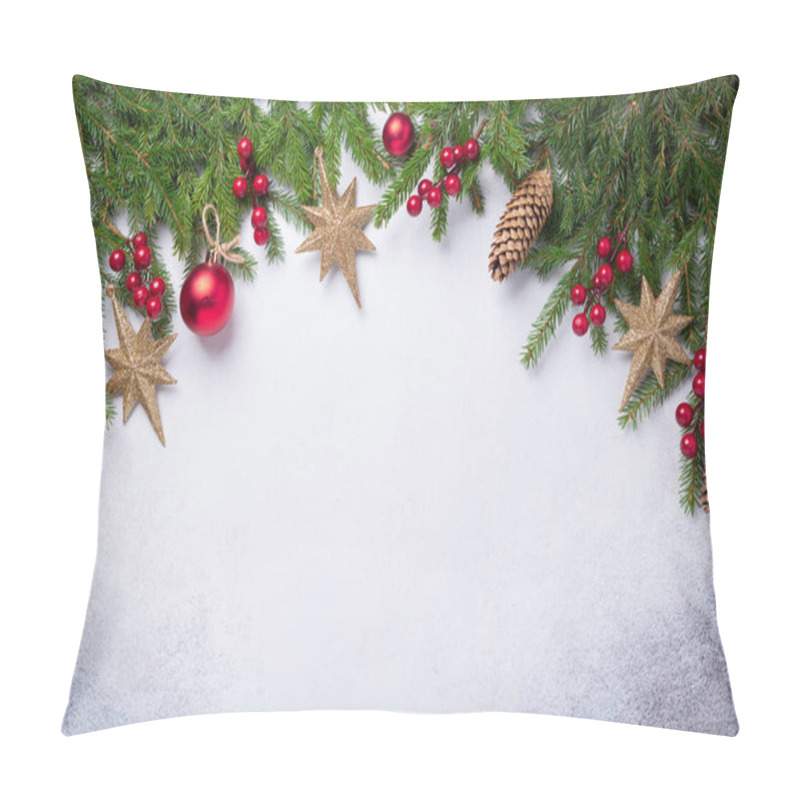 Personality  Christmas Background With Fir Tree, Red And Gold Gifts. Top View Copy Space Pillow Covers