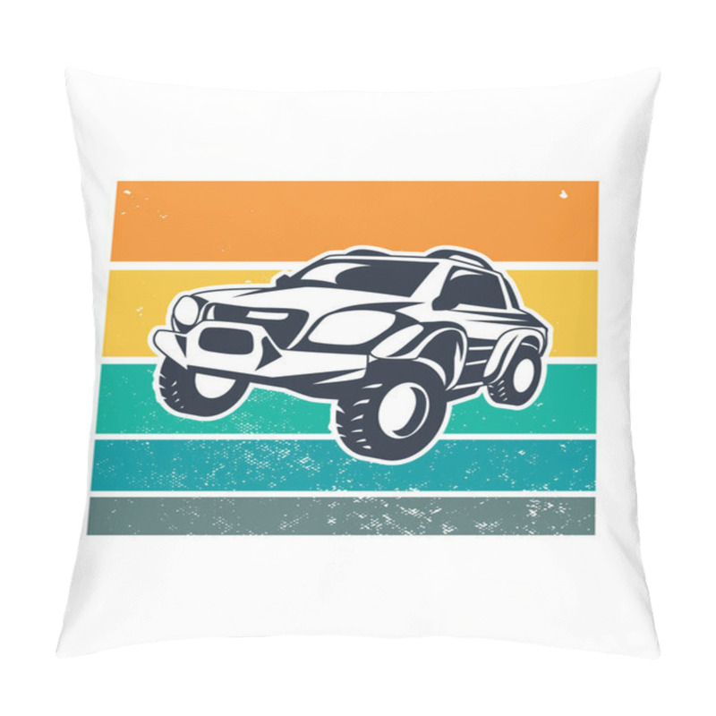 Personality  Car Retro Sunset Design Template. Vector Design Template For Logo, Badges, T-shirt, POD And Book Cover. Isolated White Background. Pillow Covers