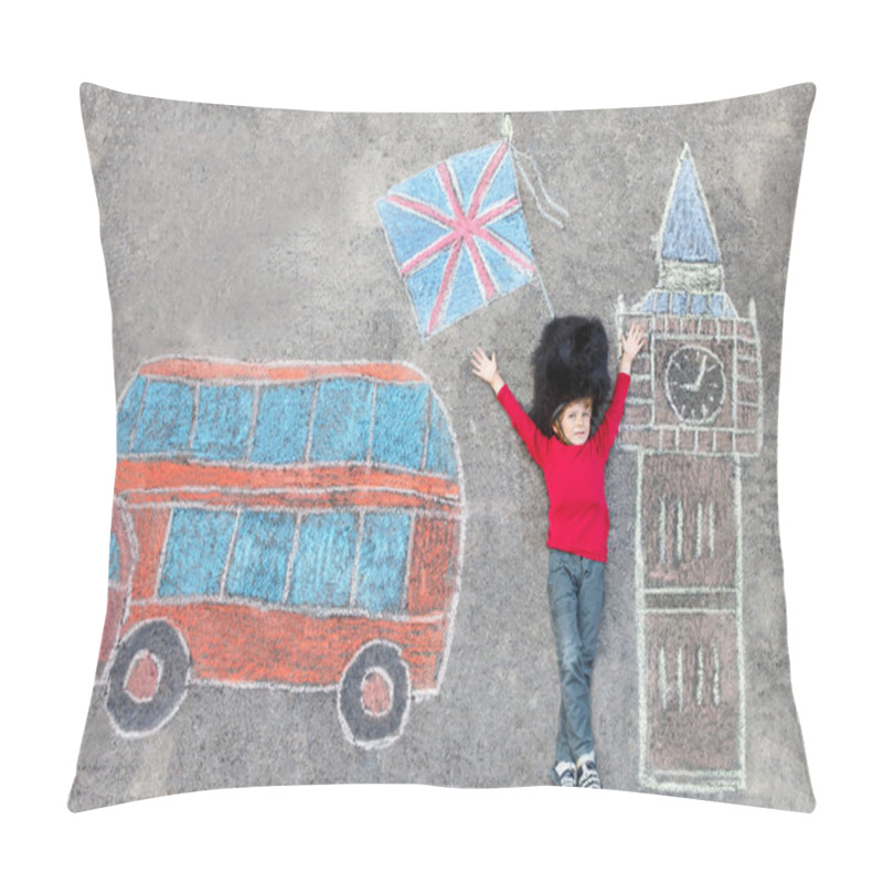 Personality  Kid Boy In British Soldier Uniform With London Chalks Picture Pillow Covers