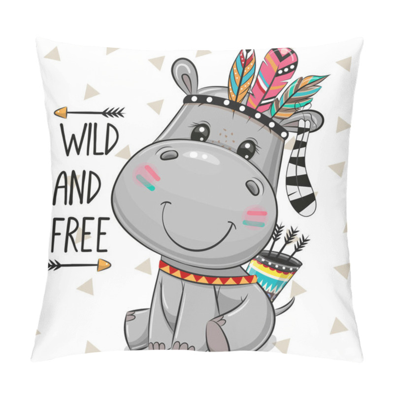 Personality  Cartoon Baby Hippo With Feathers On A White Background Pillow Covers