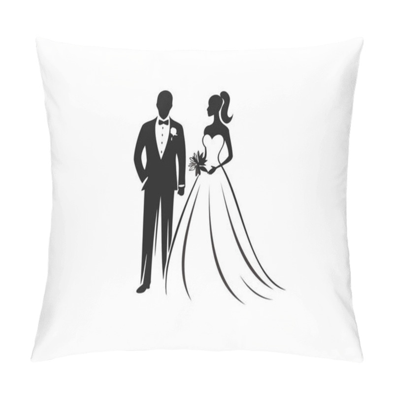 Personality  Elegant Wedding Couple Silhouette Illustration Pillow Covers