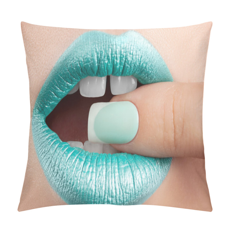 Personality  Lips Close-up And Manicure. Pillow Covers