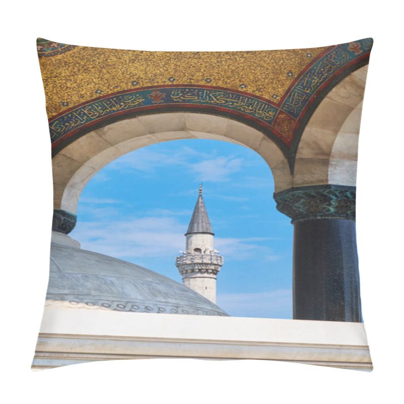 Personality  Minaret Framed By One Arch Of The Ottoman Fountain Instanbul Pillow Covers