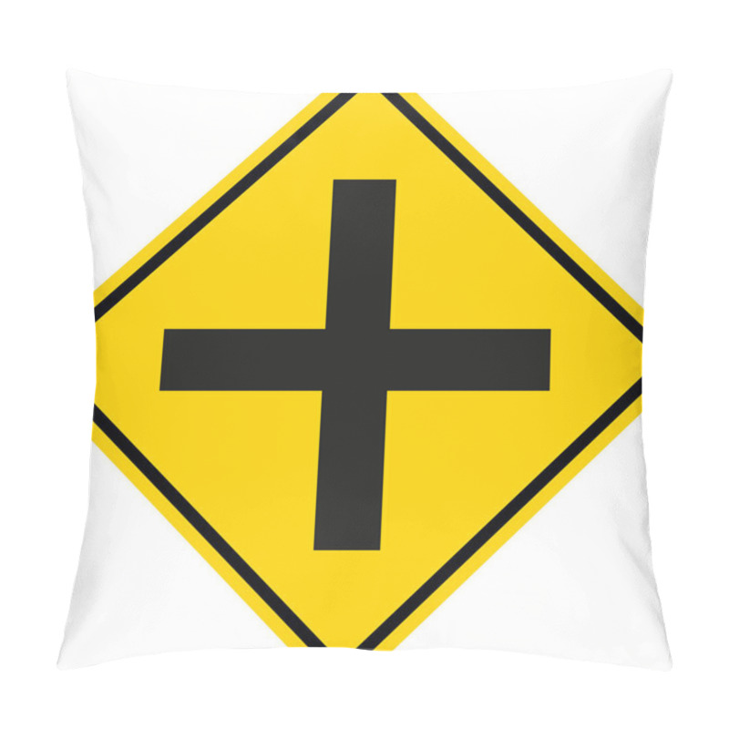 Personality  Cross Road Intersection Sign. Yellow Diamond Background. Traffic Signs And Symbols. Pillow Covers