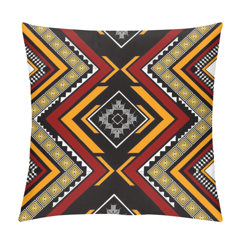 Personality  Indian Ethnic Tribal Fabric Patterns With A Striking Mandala Design On A Red Background,ethnic By A Classic Black Backdrop. This Artwork Highlights Ethnic The Vibrancy And Fun Of Indian Art With Bright, Engaging Colors. Perfect For The Peach Industry Pillow Covers