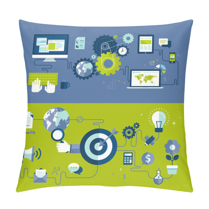 Personality  Flat Design Vector Illustration Concepts Of Responsive Web Design And Internet Advertising Working Process Pillow Covers