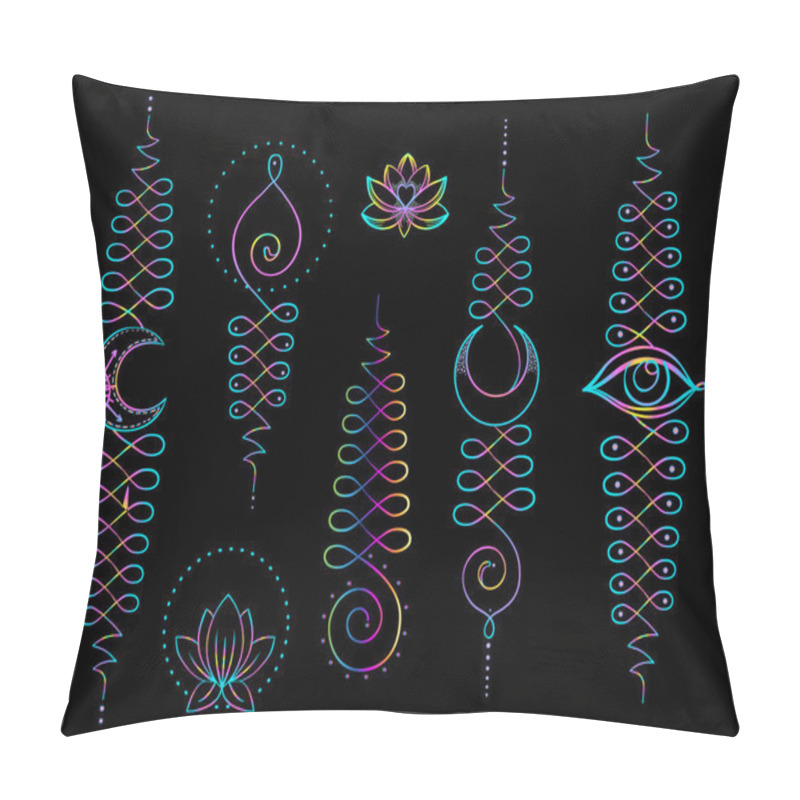 Personality  Sacred Geometry Symbols On Black Background. Pillow Covers