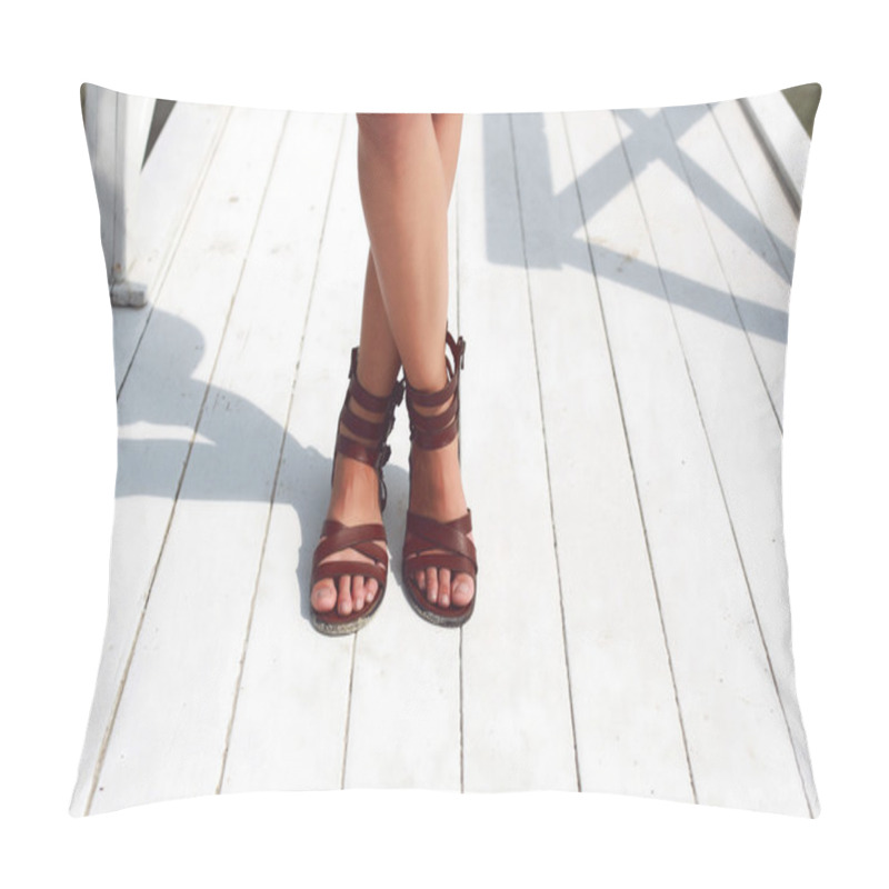 Personality  Tanned Legs On Wooden Floor Pillow Covers