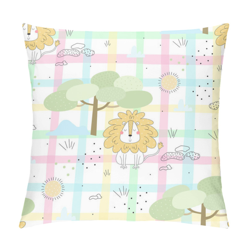 Personality  Cute Little Lion Cartoon Style. Vector Pattern, Seamless Vector Pattern Pillow Covers