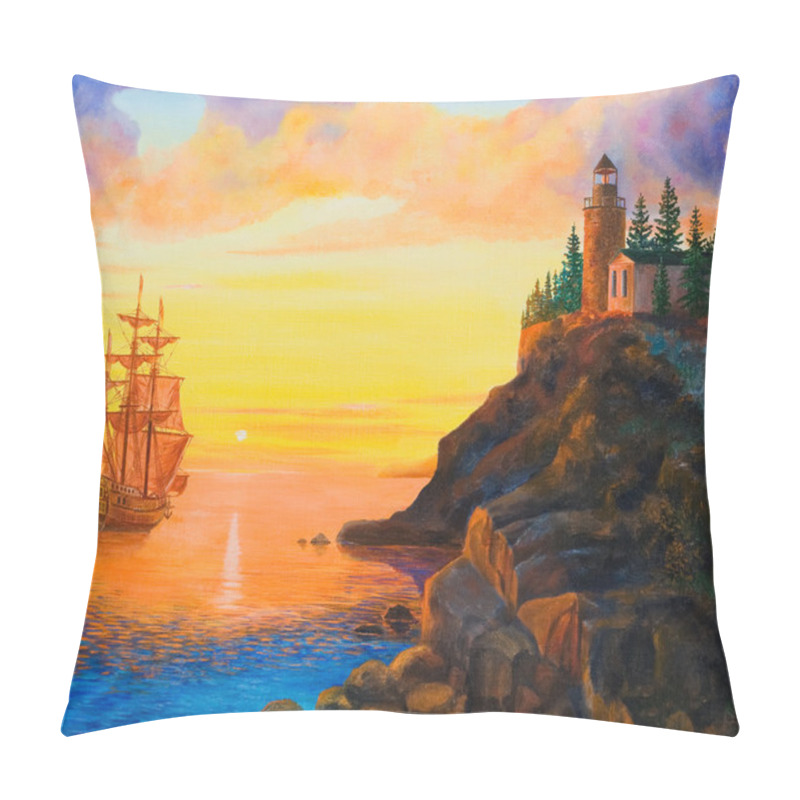 Personality  Oil Painting On Canvas. Sunset On The Sea Pillow Covers