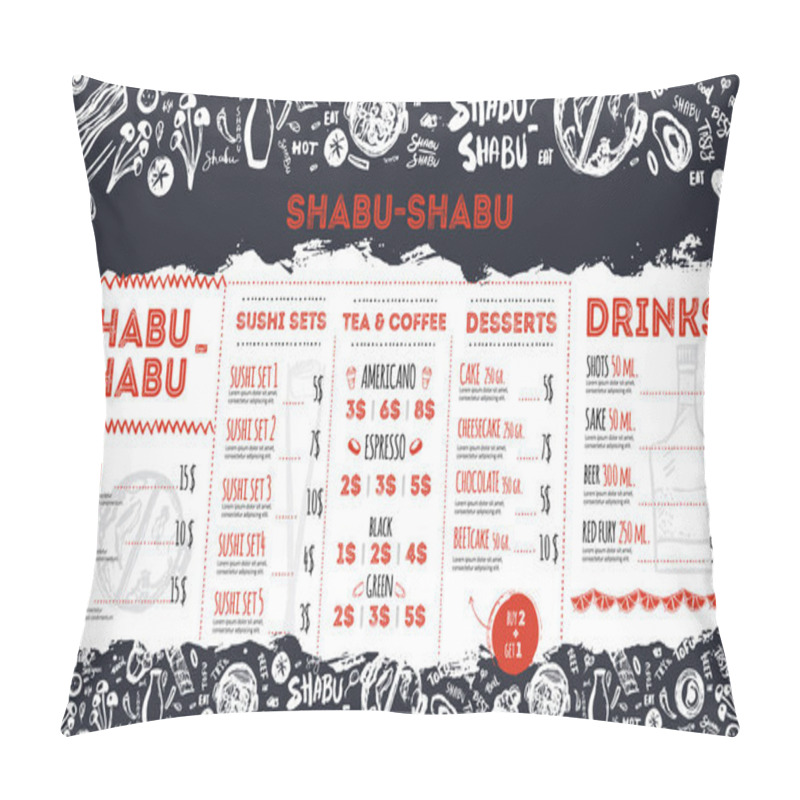 Personality  Modern Shabu Sukiyaki Restaurant Template With Grunge Doodles And Lettering. Asian Vector Template Design Pillow Covers