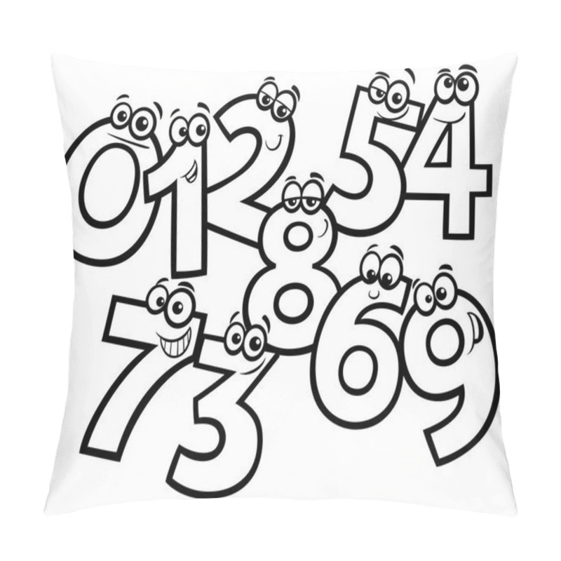 Personality  Black And White Educational Cartoon Illustrations Of Basic Numbers Characters Group Coloring Book Pillow Covers