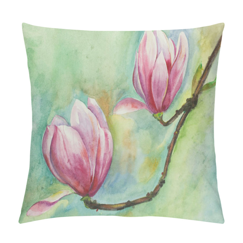 Personality  Bright Branch Of Blooming Pink Magnolia Pillow Covers