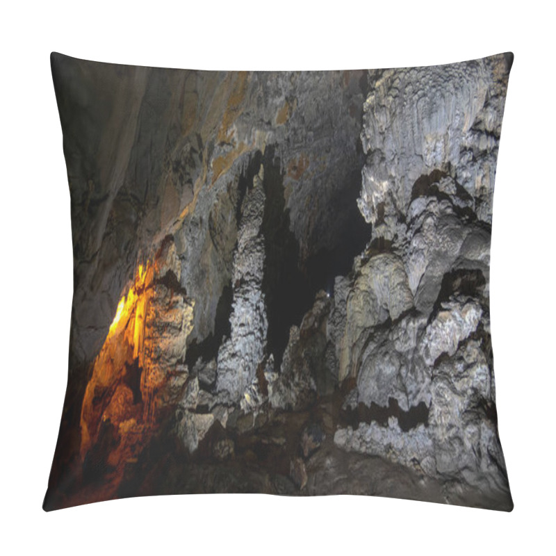 Personality  Unique Rock Formations Create A Mesmerizing Underground Landscape In Grutas De Cacahuamilpa National Park. The Interplay Of Light And Shadow Enhances The Natural Beauty Of The Cave's Structure. Pillow Covers