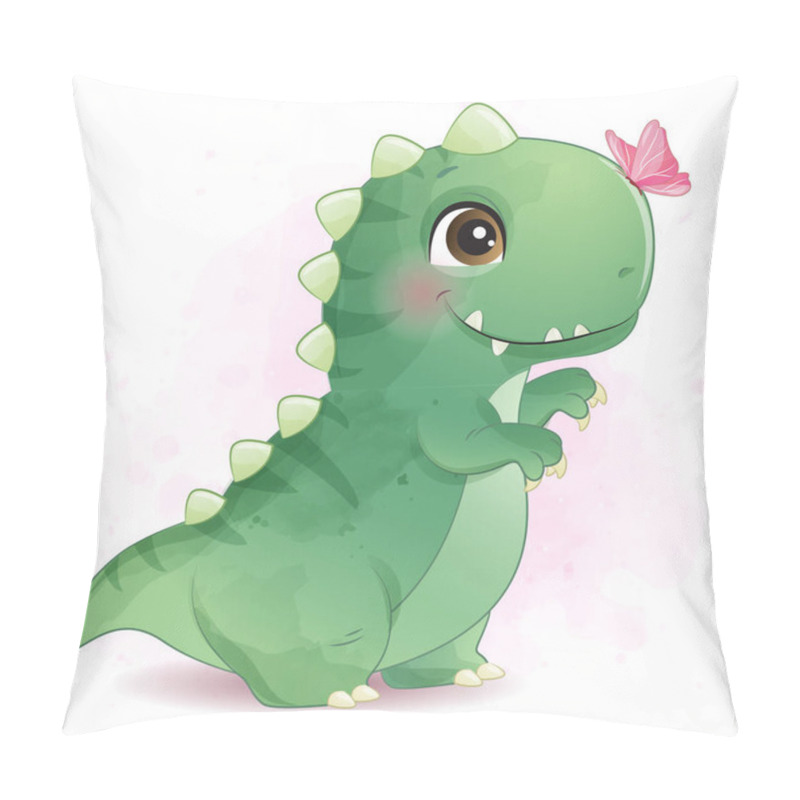 Personality  Cute Dinosaur Playing With Butterfly Illustration Pillow Covers