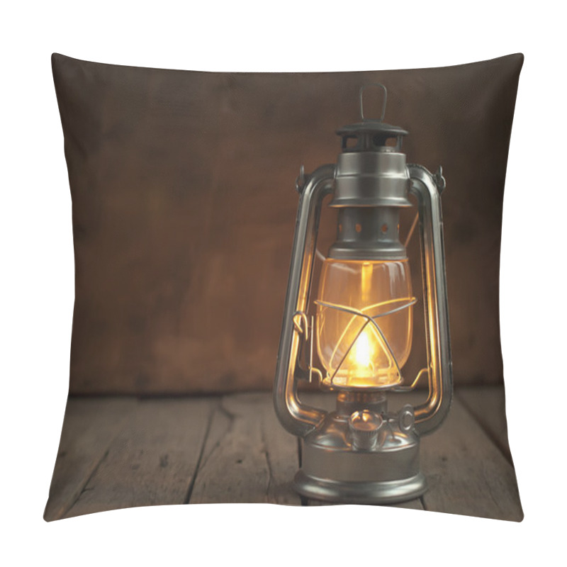 Personality  Oil Lamp At Night On A Wooden Surface Pillow Covers