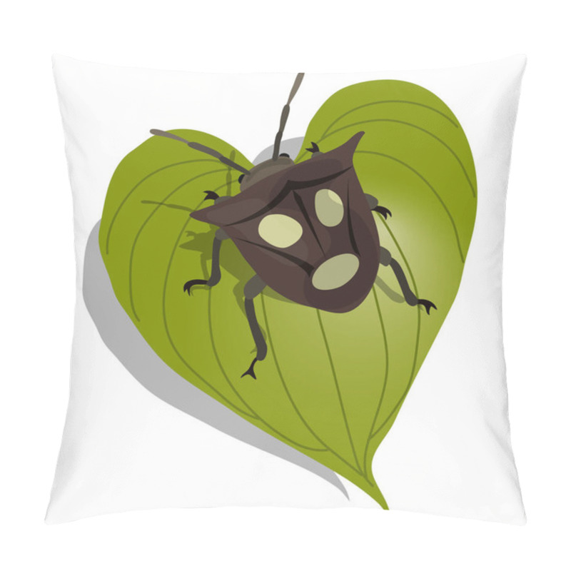 Personality  Realistic Insect Vector Illustration. Shield Bug (stink Bug) On Leaf. Bug With Human Face On Back.  Pillow Covers