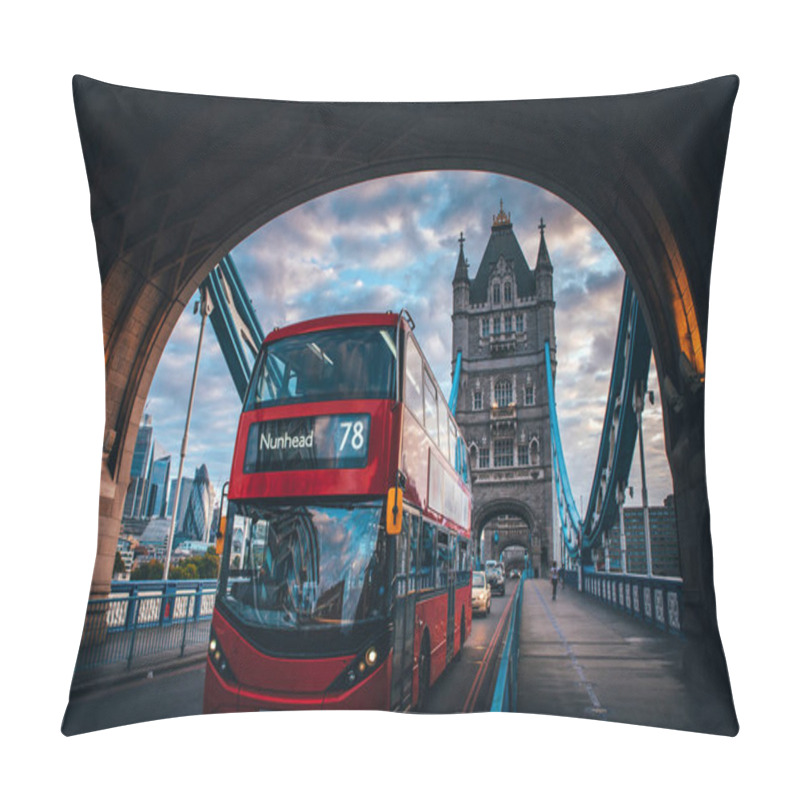 Personality  Red Double Decker Bus At The Tower Bridge In London Pillow Covers