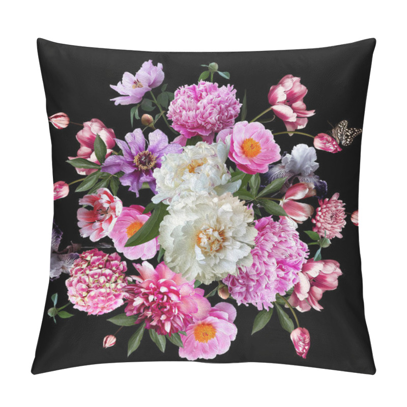 Personality  Floral Decoration. Beautiful Garden Flowers And Butterfly. Blooming Peonies, Irises, Hydrangea And Tulips. Vintage Illustration. Baroque Style. Pattern For Create Wedding Decor, Greeting Cards, Covers. Pillow Covers