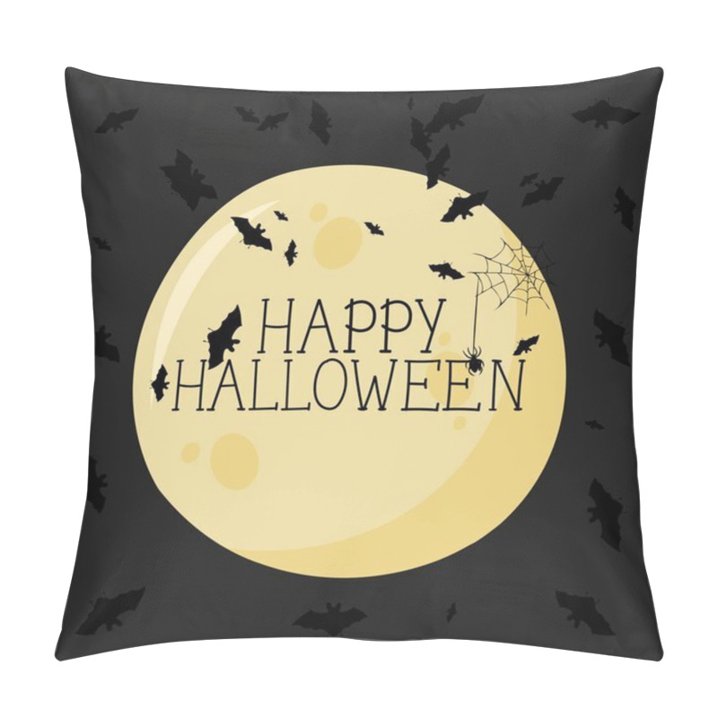 Personality  The Vector Illustration Of Happy Halloween Can Be Used As A Banner Or A Greeting Card. The Moon And Bats Against A Dark Background Pillow Covers