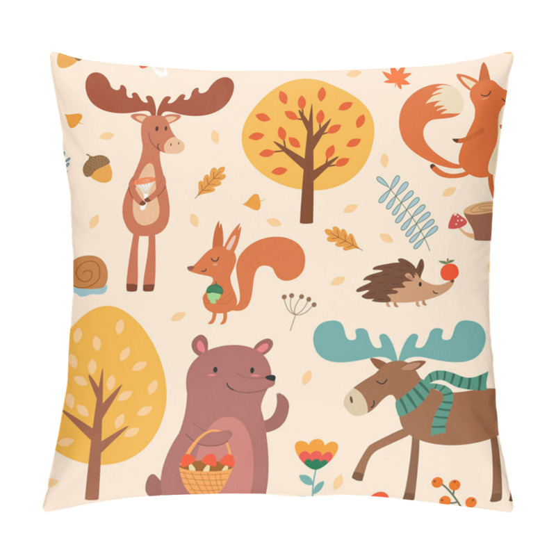 Personality  Autumn Pattern With Cute Hand Drawn Forest Animals And Fall Floral Elements. Vector Seamless Texture. Pillow Covers